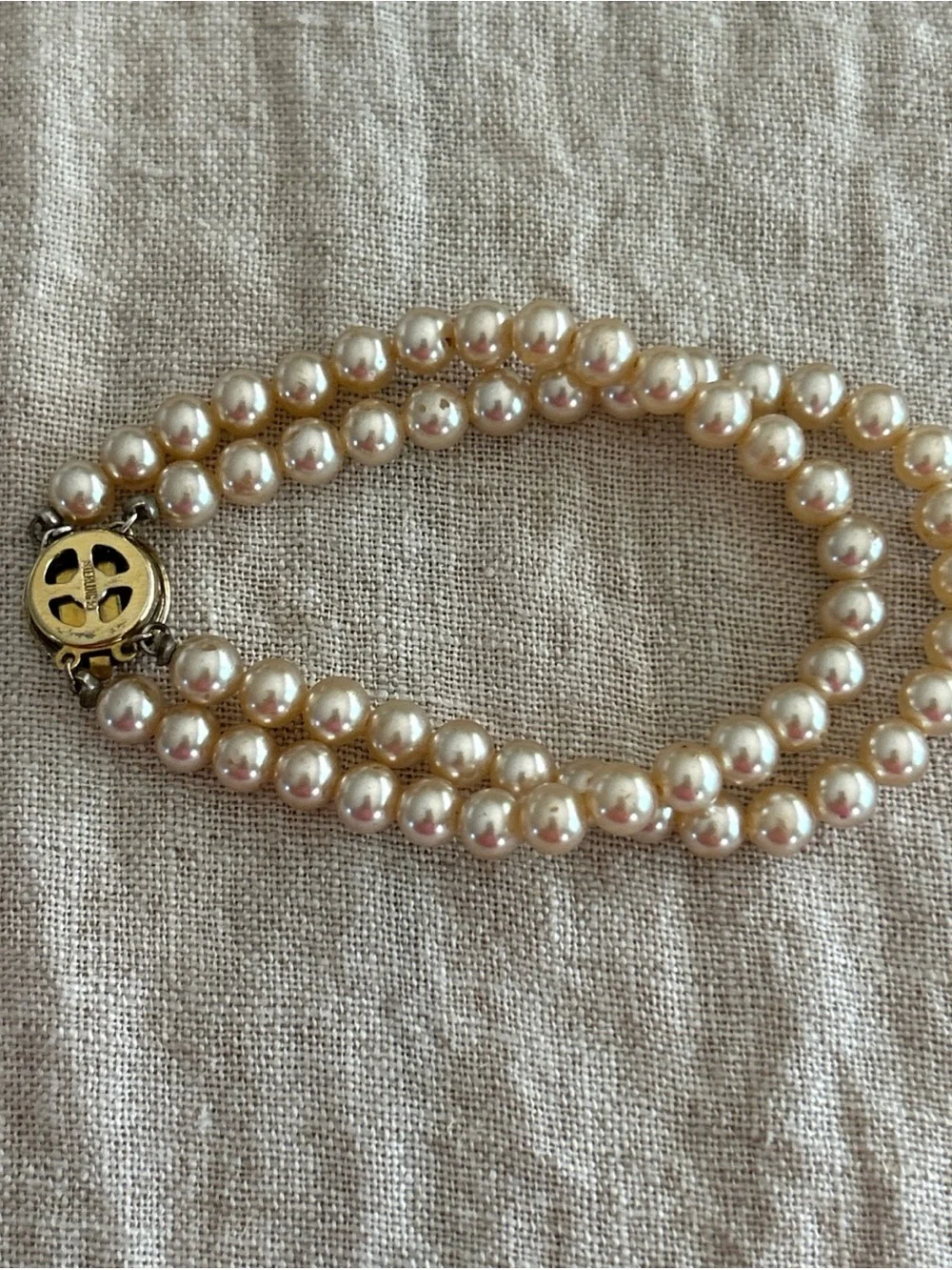 VTG Classic Double Strand Faux Pearl Bracelet Sterling Silver Filigree Clasp 7